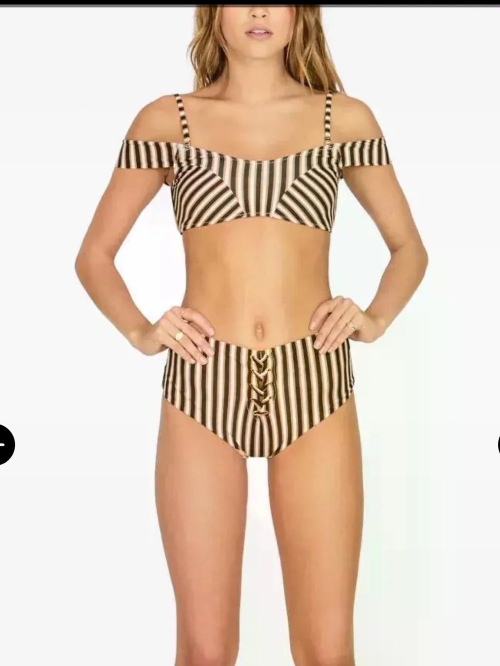 Amuse Society Striped High Waist Bikini in Black and Brown